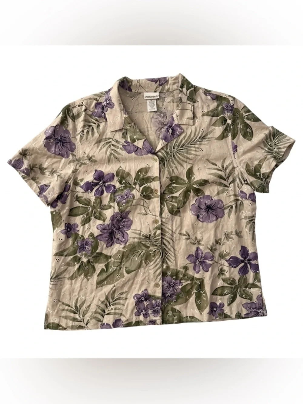 Fashion Bug Lavender Floral Button-Front Camp Shirt - Picture 2 of 11